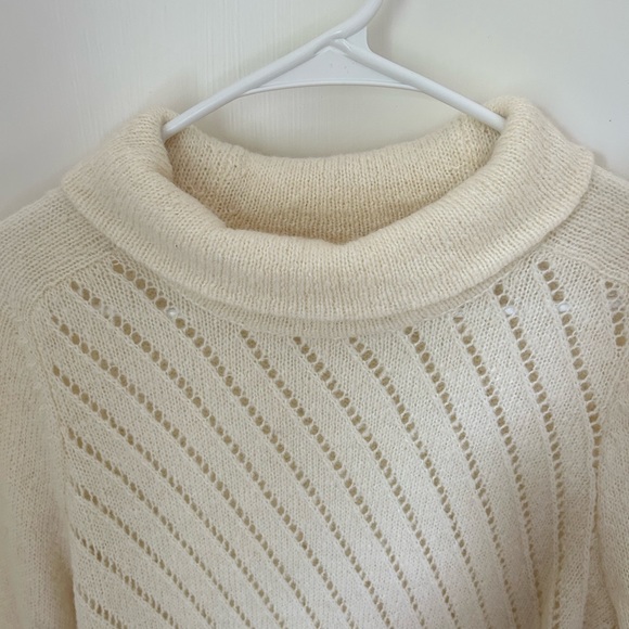 Lou & Grey Cream Off White Turtleneck Sweater Open Knit Medium M - Picture 5 of 12